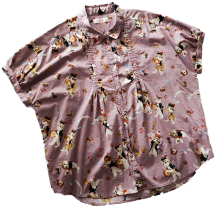 purple blouse with cats on them